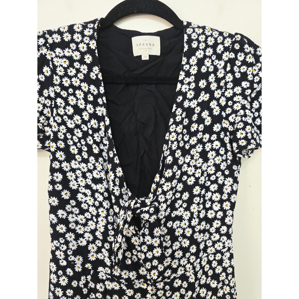 Sézane Norabel Daisies Mini Dress Women’s 34 US 2 Black Floral - Picture 5 of 8